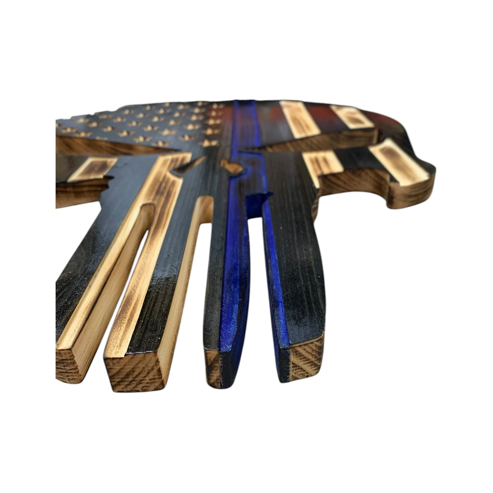 Wooden Punisher Thin Blue Line Flag with LED Backlighting - Image 3