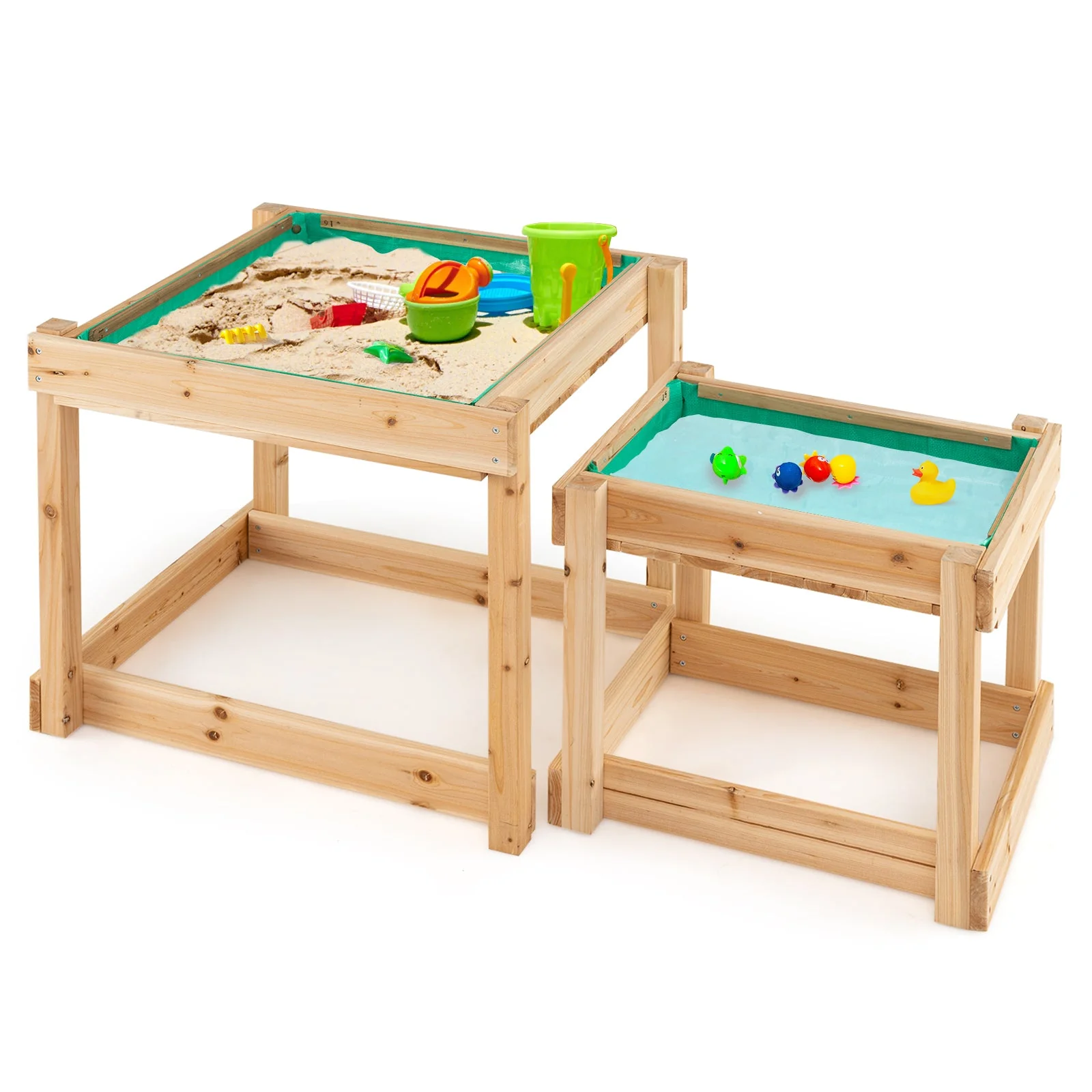 Wooden Sand and Water Tables with Protective Cover for Kids-Natural - Image 3