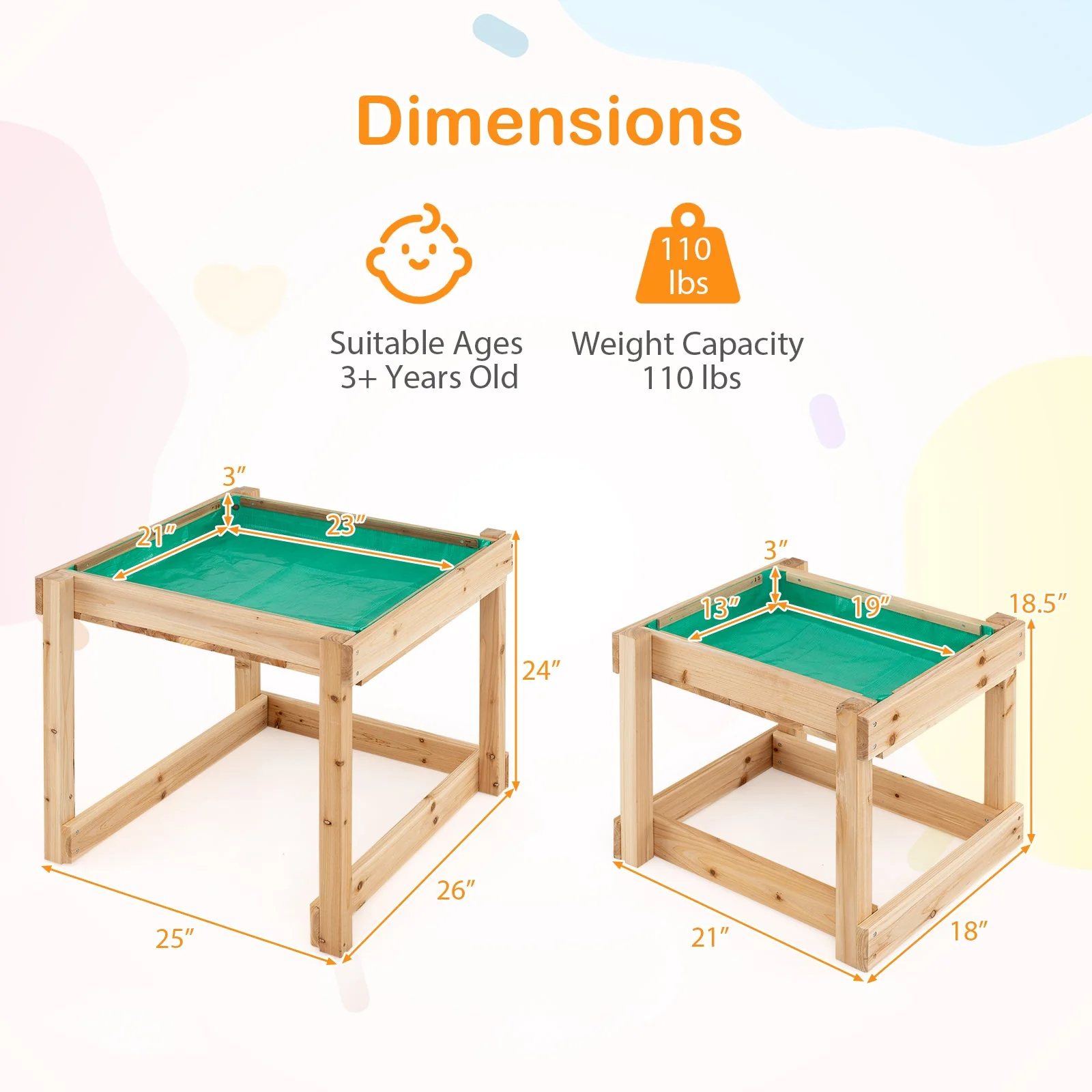 Wooden Sand and Water Tables with Protective Cover for Kids-Natural - Image 5