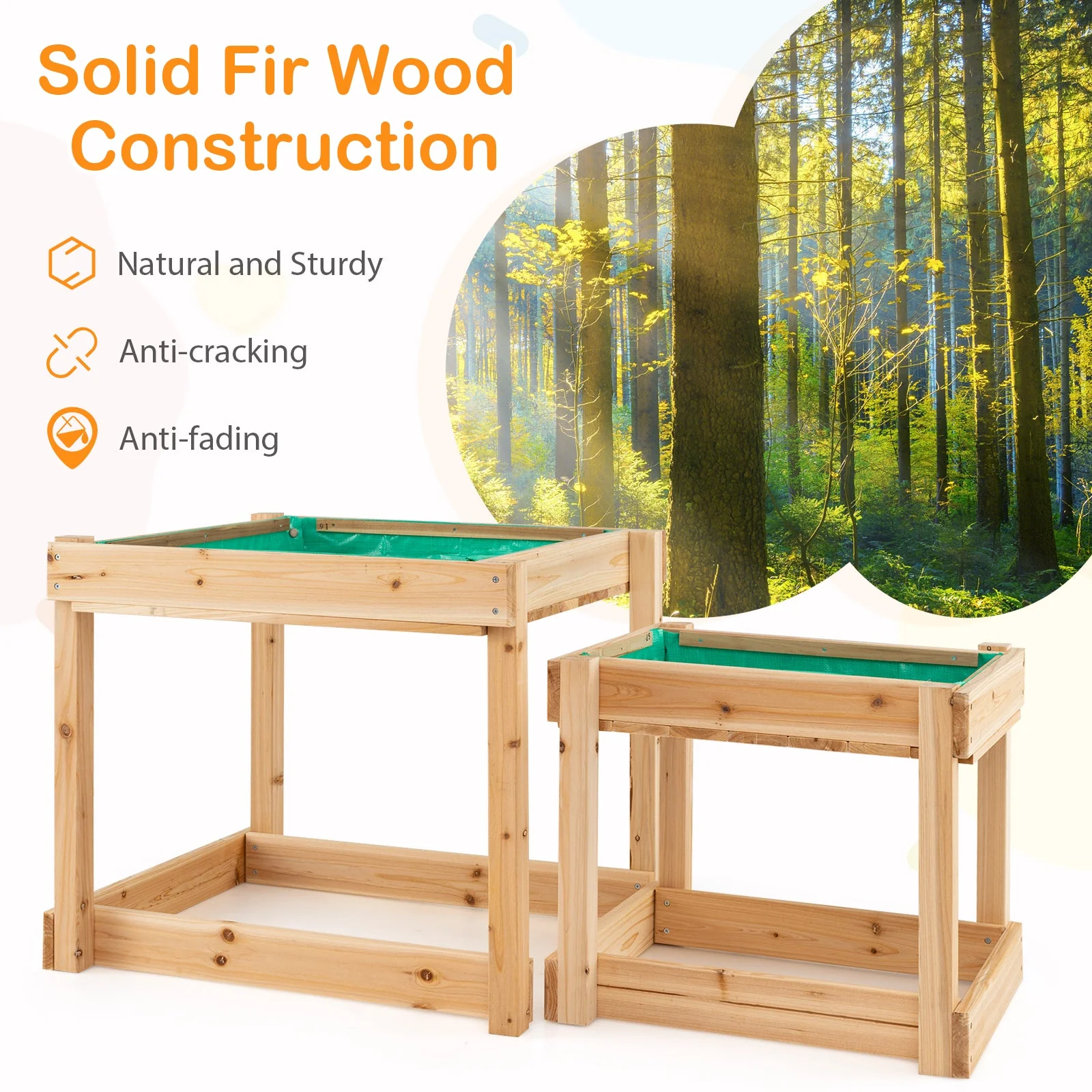Wooden Sand and Water Tables with Protective Cover for Kids-Natural - Image 7