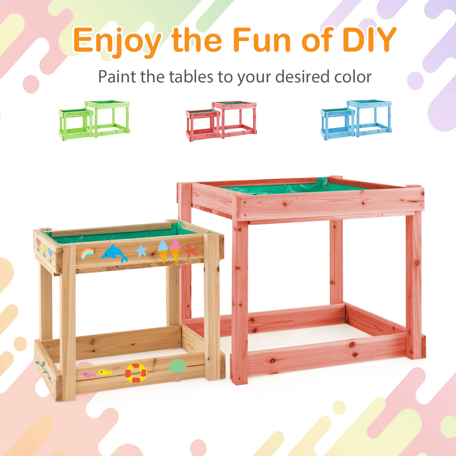 Wooden Sand and Water Tables with Protective Cover for Kids-Natural - Image 8
