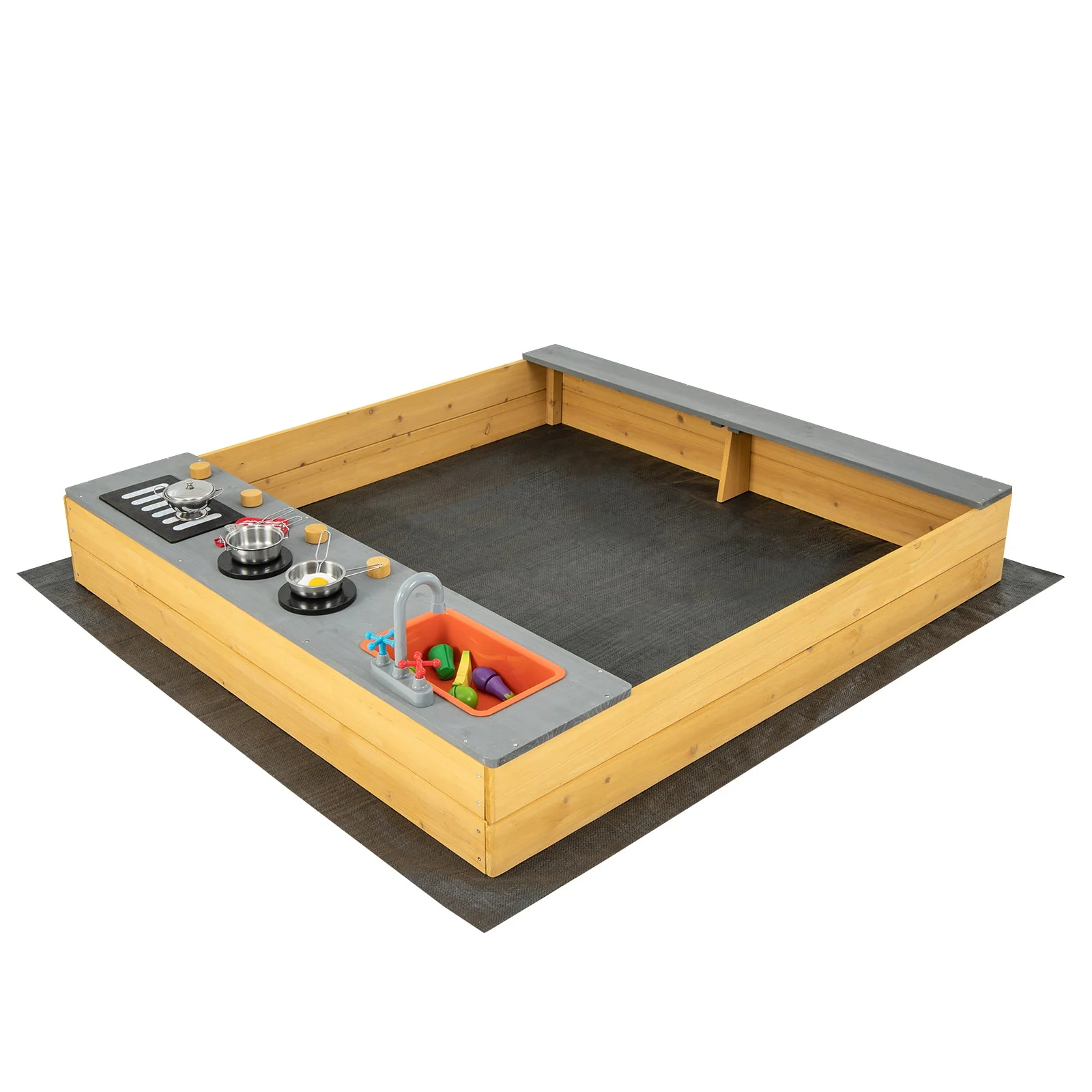 Wooden Sandbox Kids Sand Pit with Kitchen Playset Accessories for 3-8 Years Old - Image 3
