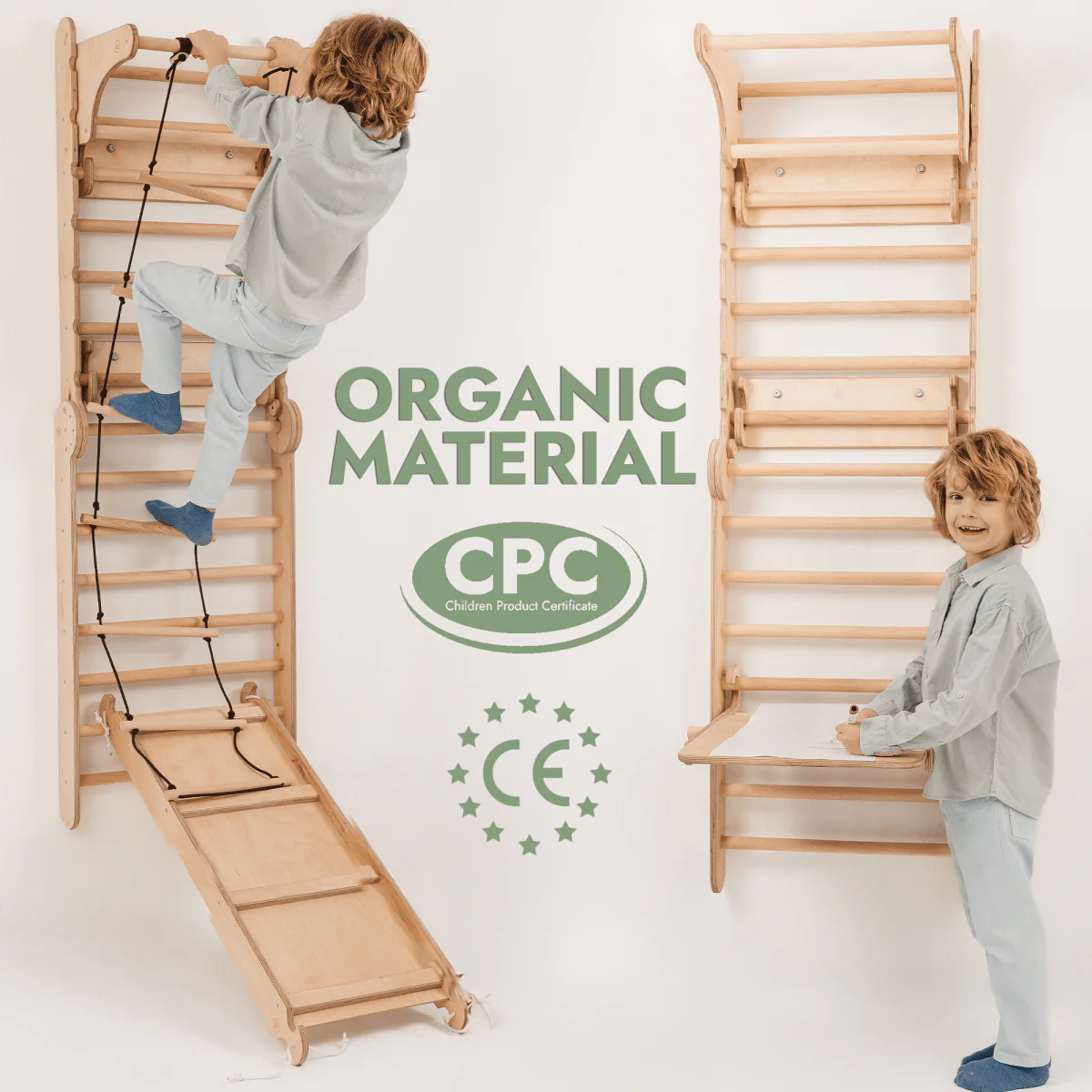 Wooden Swedish Wall / Climbing ladder for Children + Swing Set + Slide Board + Art Add-on - Image 8