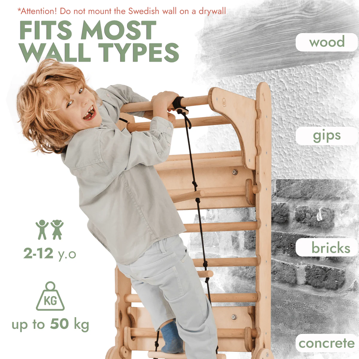 Wooden Swedish Wall / Climbing ladder for Children + Swing Set + Slide Board + Art Add-on - Image 6