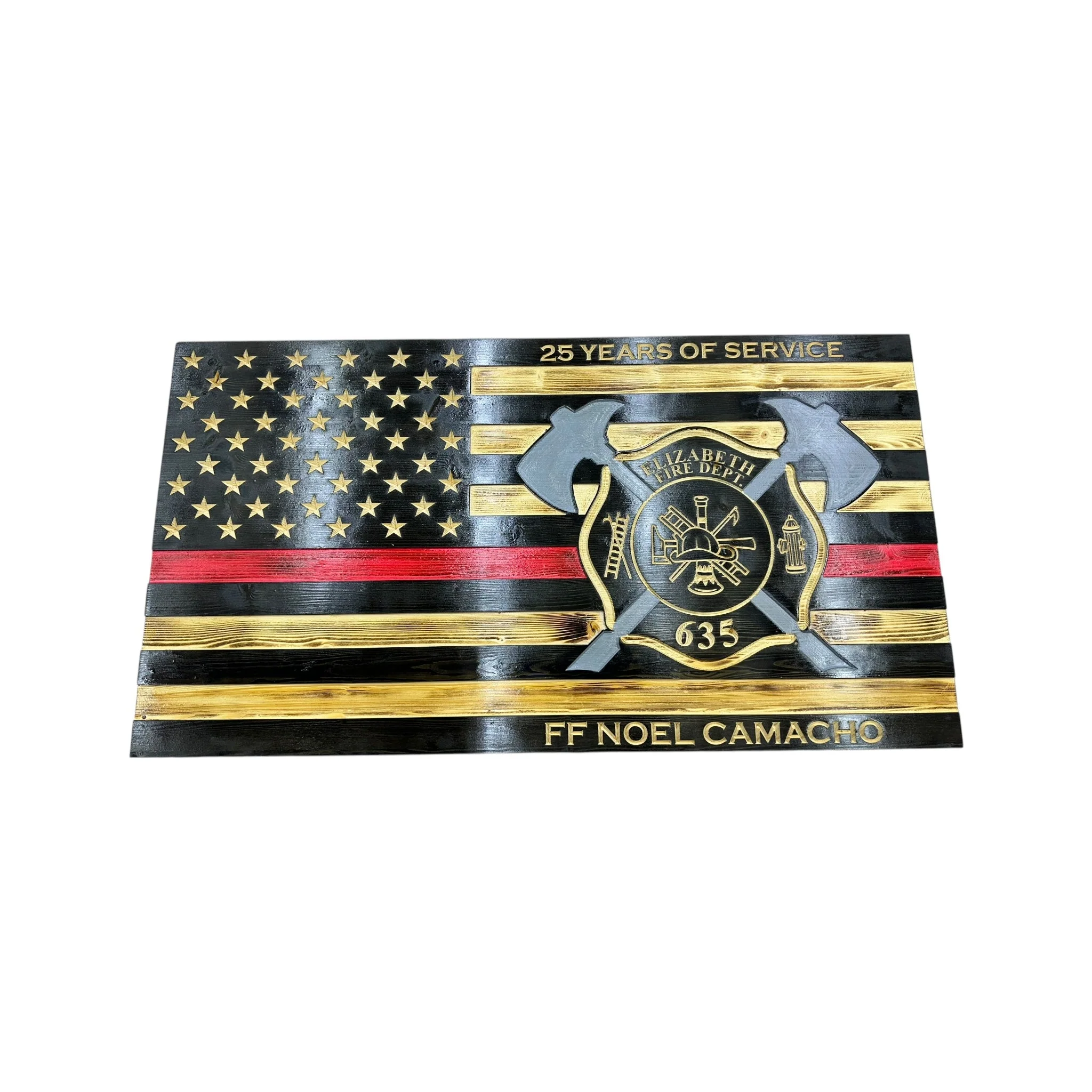 Wooden Thin Red Line American Flag with Axes and Custom Maltese Cross - Image 5