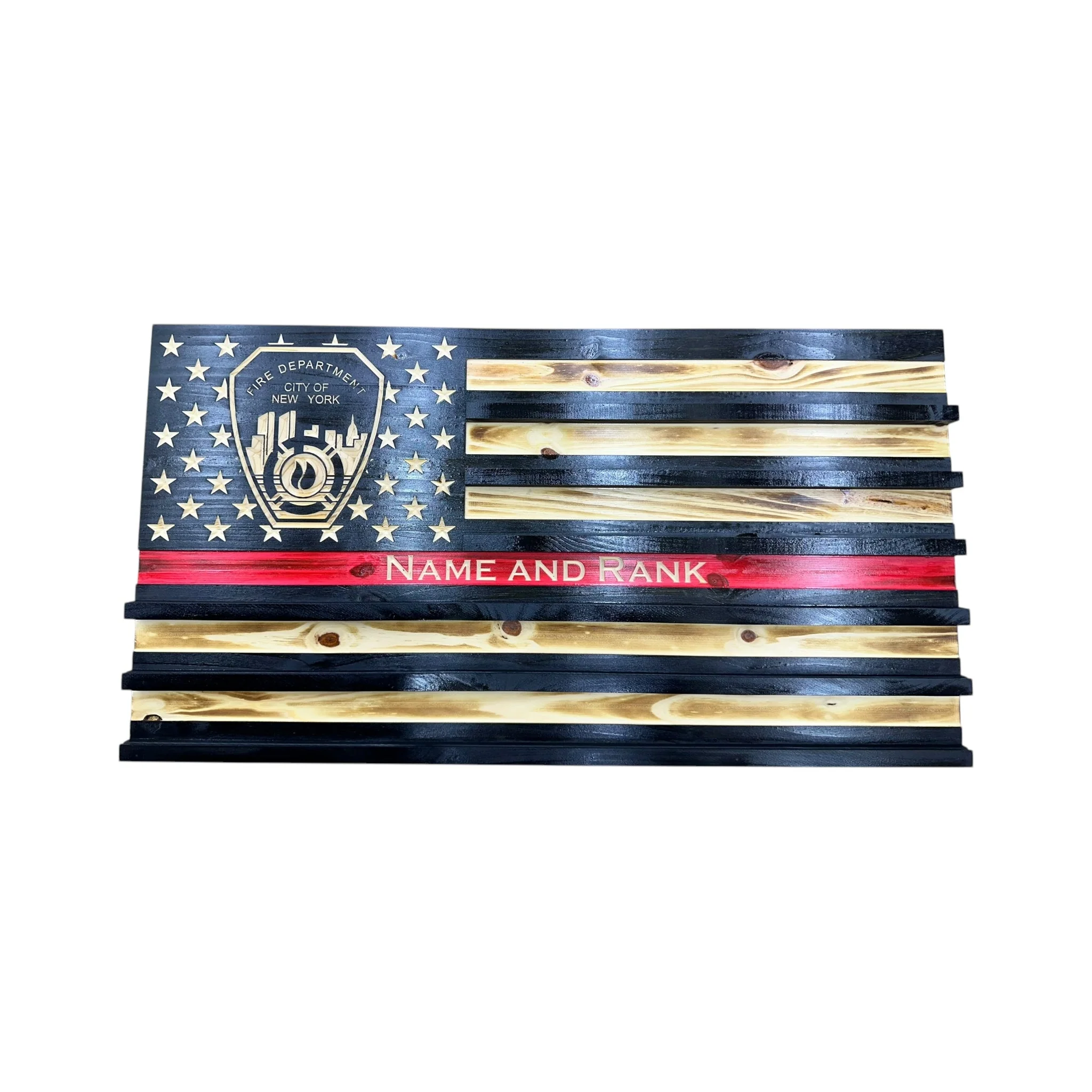 Wooden Thin Red Line American Flag with Custom Logo and Personalization - Image 4