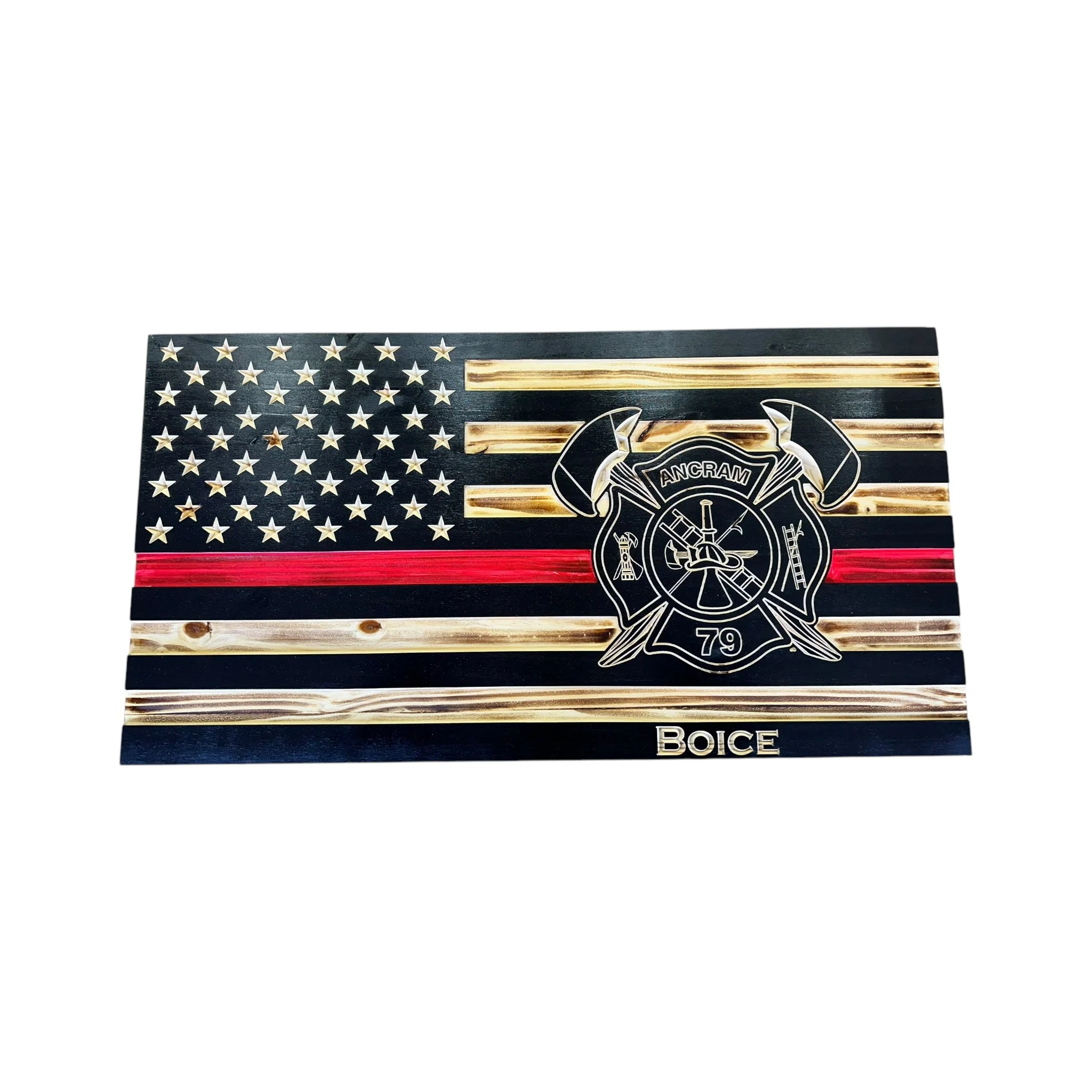 Wooden Thin Red Line American Flag with Custom Logo and Personalization - Image 5