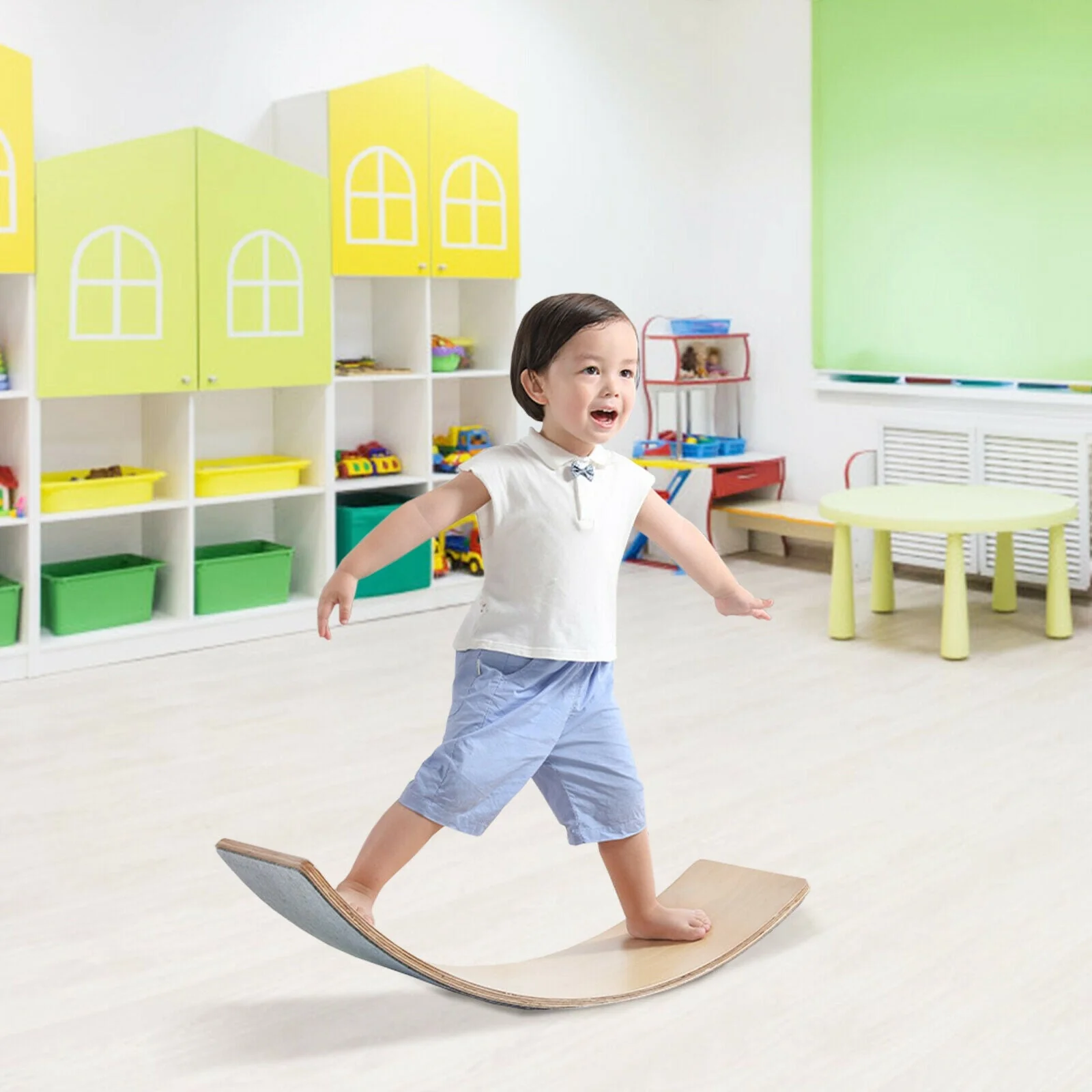 Wooden Wobble Balance Board Kids 35 Inch Rocker Yoga Curvy Board Toy with Felt Layer-Natural - Image 2