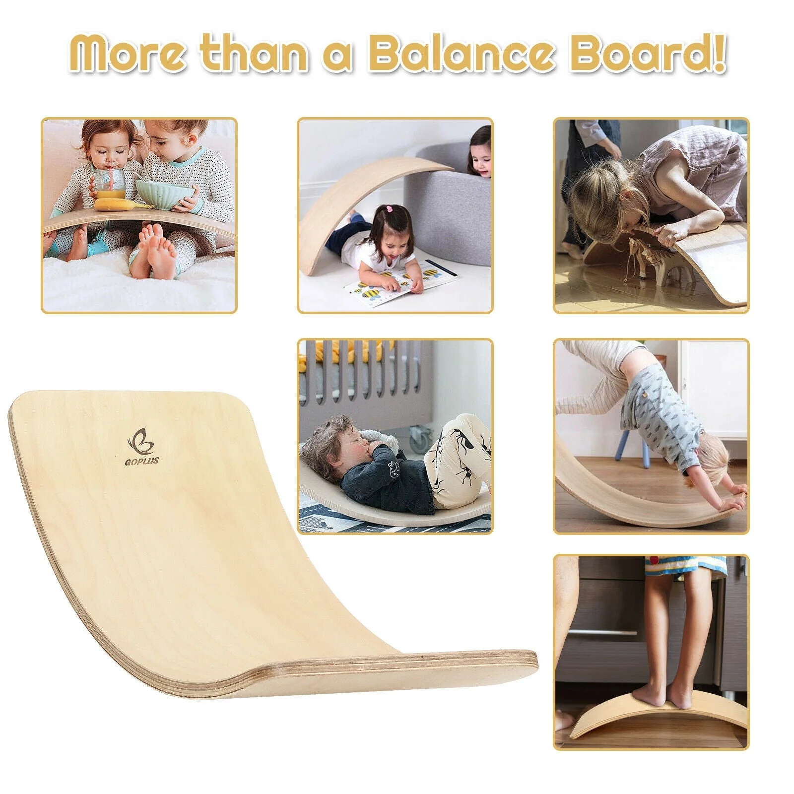 Wooden Wobble Balance Board Kids 35 Inch Rocker Yoga Curvy Board Toy with Felt Layer-Natural - Image 7