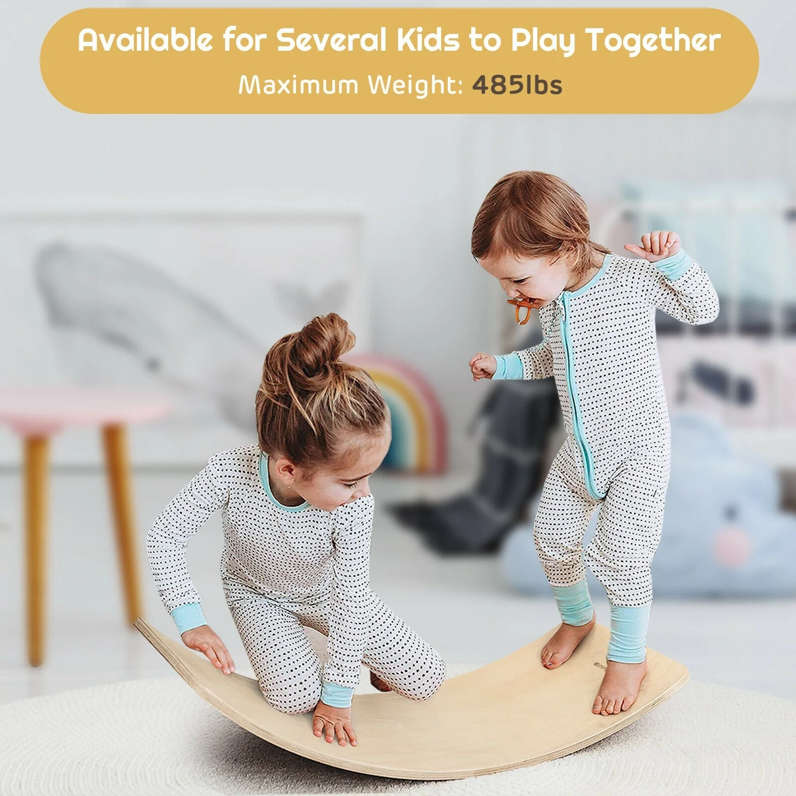Wooden Wobble Balance Board Kids with Felt Layer-Natural - Image 2