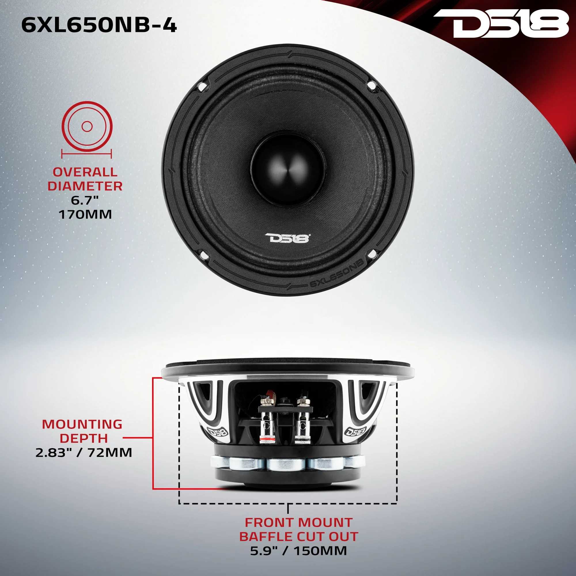 XL 6.5" Neodymium Mid-Range Loudspeaker With Bullet 325 Watts Rms 4-Ohm - Image 7