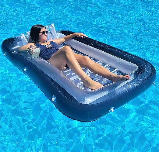 XL Floating Pool Bed, Inflatable Water Lounger Raft Float for Swimming/Tanning 70"x49" Navy Blue - Image 4